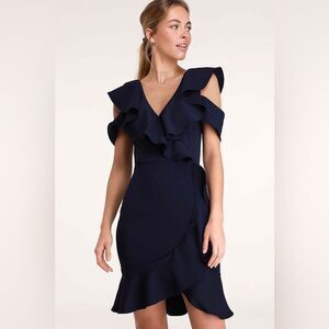 Lulus NWT Elliana Ruffled Bodycon Dress in Navy Small